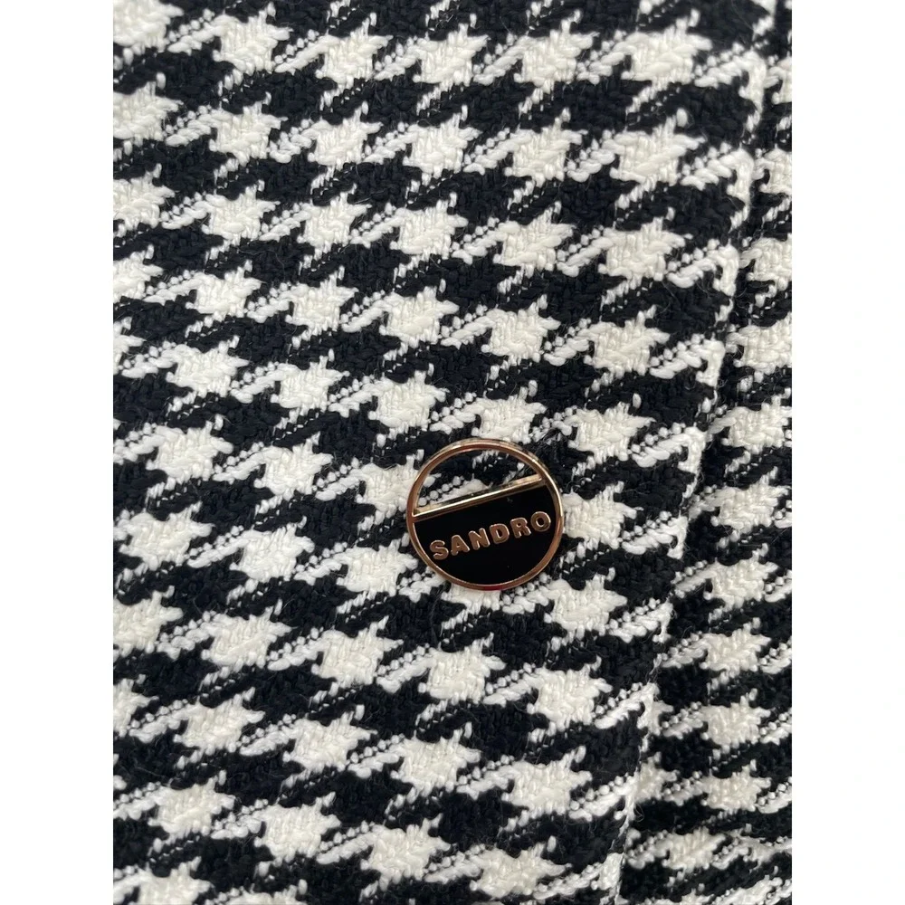 Sandro Charlotte Houndstooth Black and White Tweed Mini Dress 38 US 6 - Picture 3 of 11